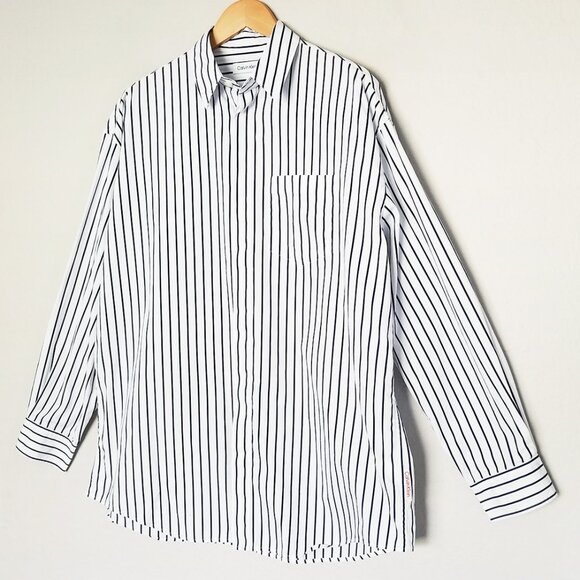 Calvin Klein‎ Men's S Striped Button Down Shirt Long Sleeve Relaxed Oversize Fit - Picture 2 of 16